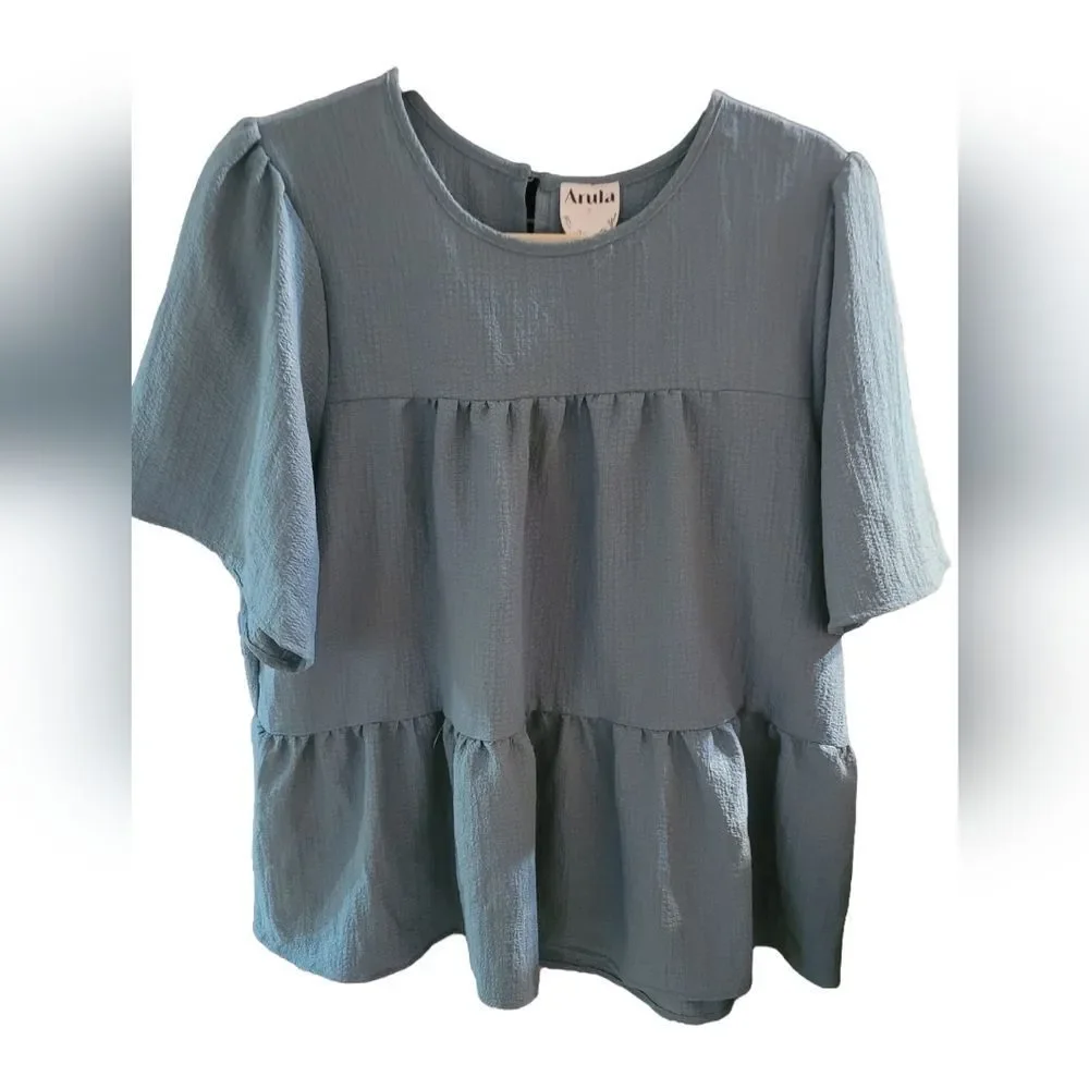 SOLD🎯Arula NWT Boho Tiered Blue Ruffle Blouse Size XL - Picture 6 of 12